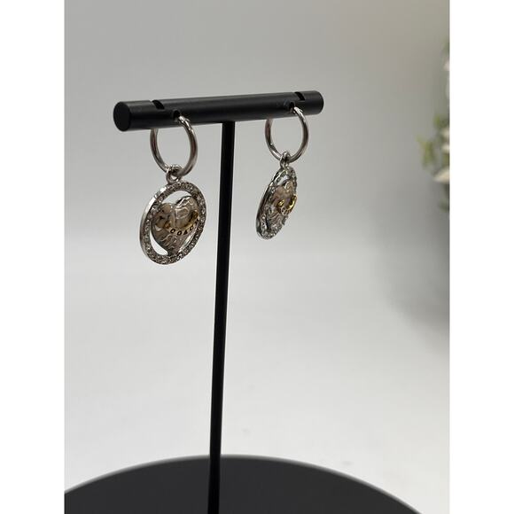 Coach Cream Enamel Logo C’s Branded Heart Small Hoop Dangle‎ Earrings - Picture 2 of 8